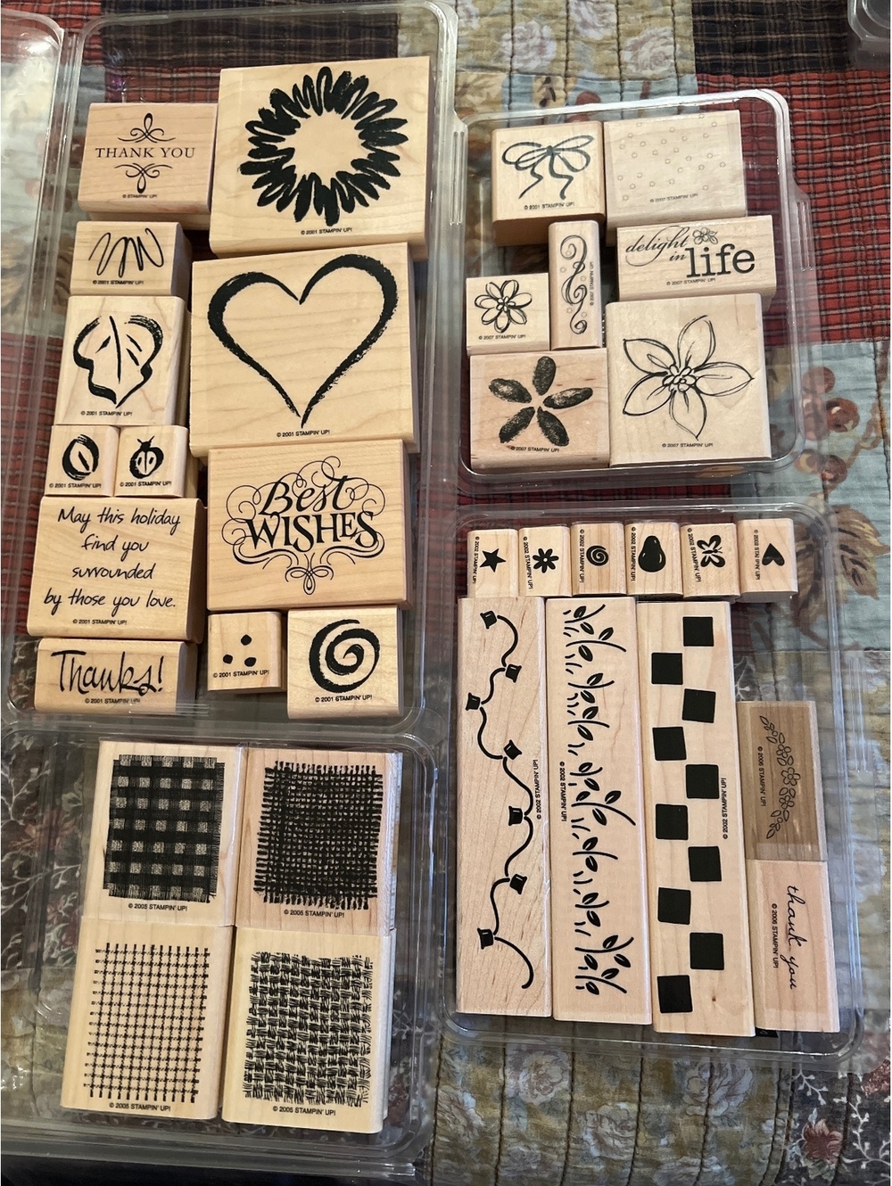 Set of Assorted Wooden Rubber Stamps with Various Designs